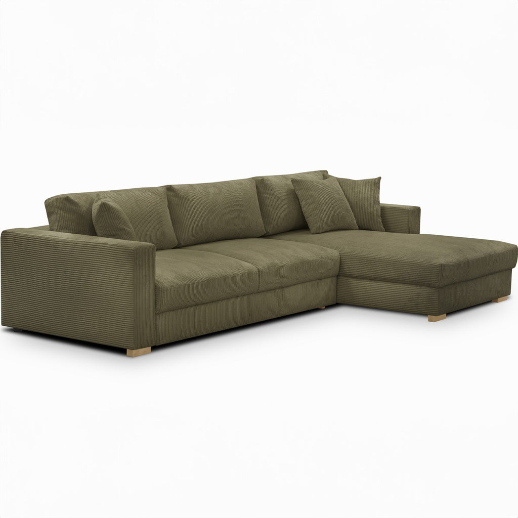 Robin - Narożnik prawostronny rozkładany - Sztruks - Khaki