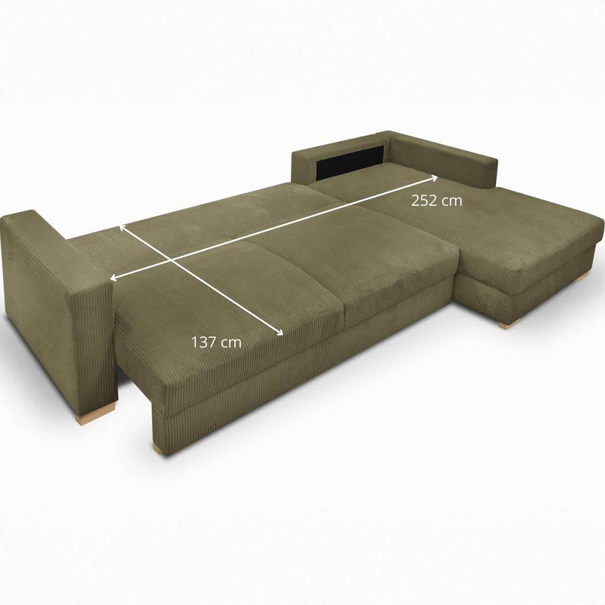 Robin - Narożnik prawostronny rozkładany - Sztruks - Khaki