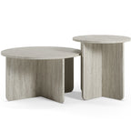 Mina - Set med 2 runda soffbord - Travertinlook - Beige