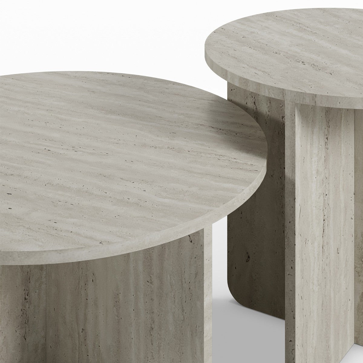 Mina - Set med 2 runda soffbord - Travertinlook - Beige