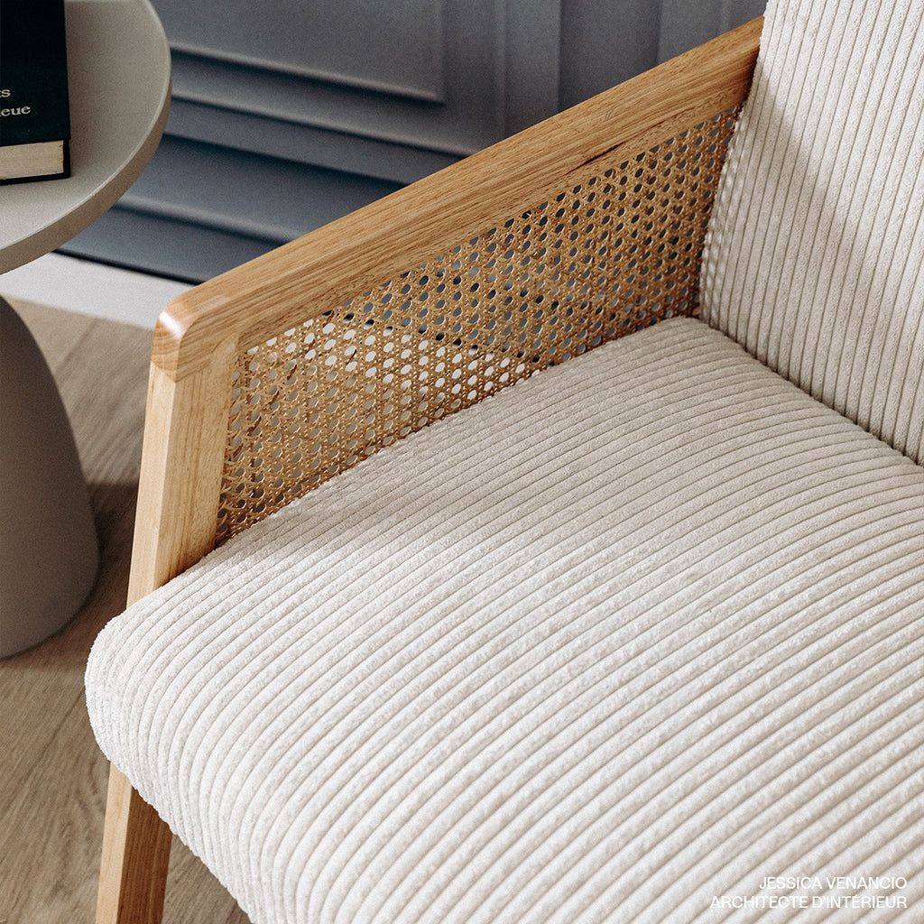 Mani - Fauteuil - Rotan En Ribfluweel - Beige