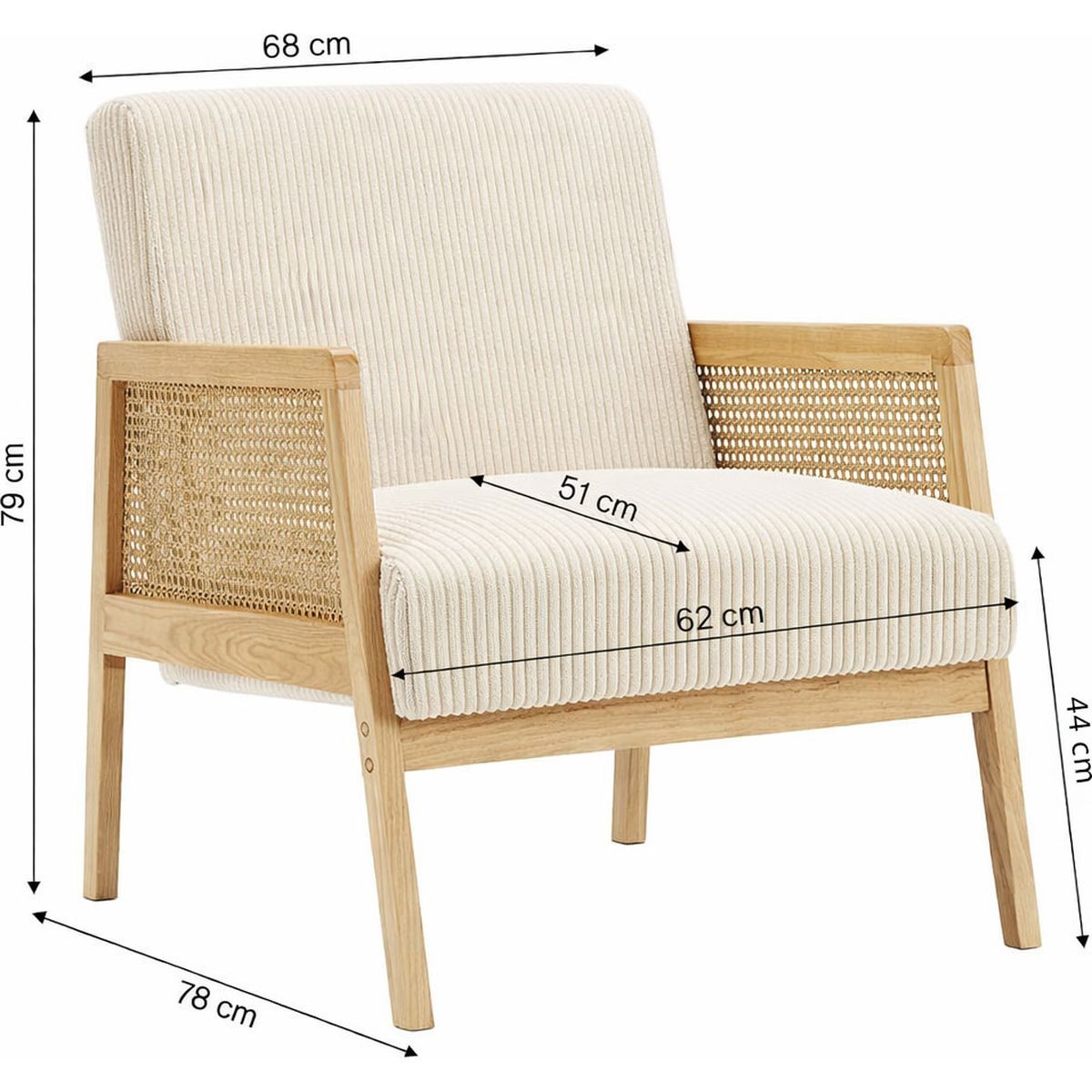 Mani - Fauteuil - Rotan En Ribfluweel - Beige