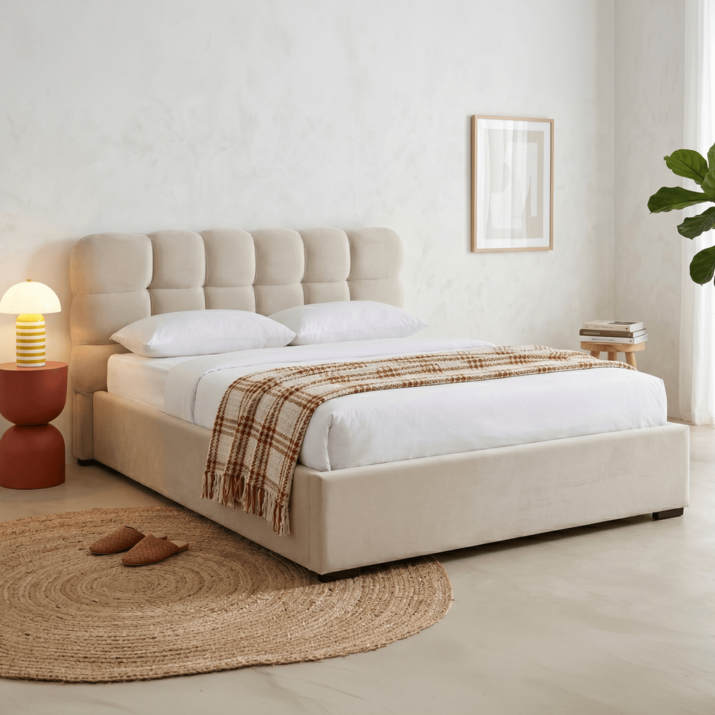 Lola - Tweepersoonsbed Met Opbergruimte - Fluweel - Beige