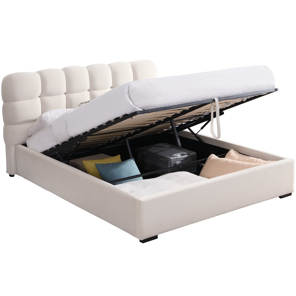 Lola - Tweepersoonsbed Met Opbergruimte - Fluweel - Beige