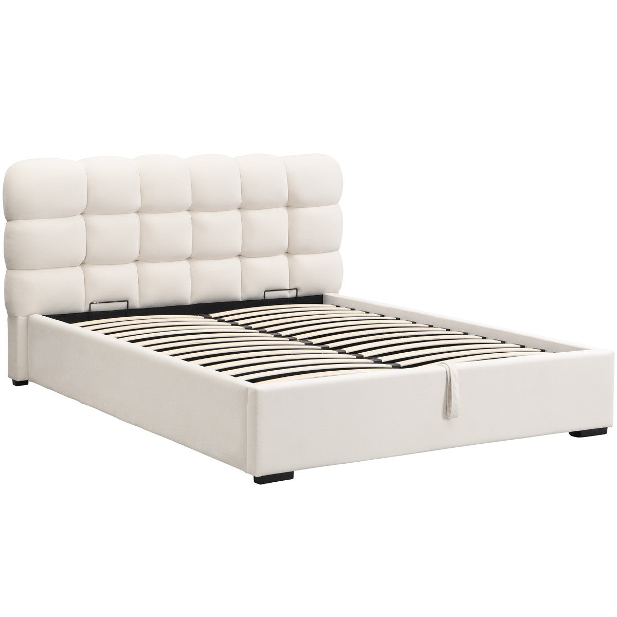 Lola - Tweepersoonsbed Met Opbergruimte - Fluweel - Beige