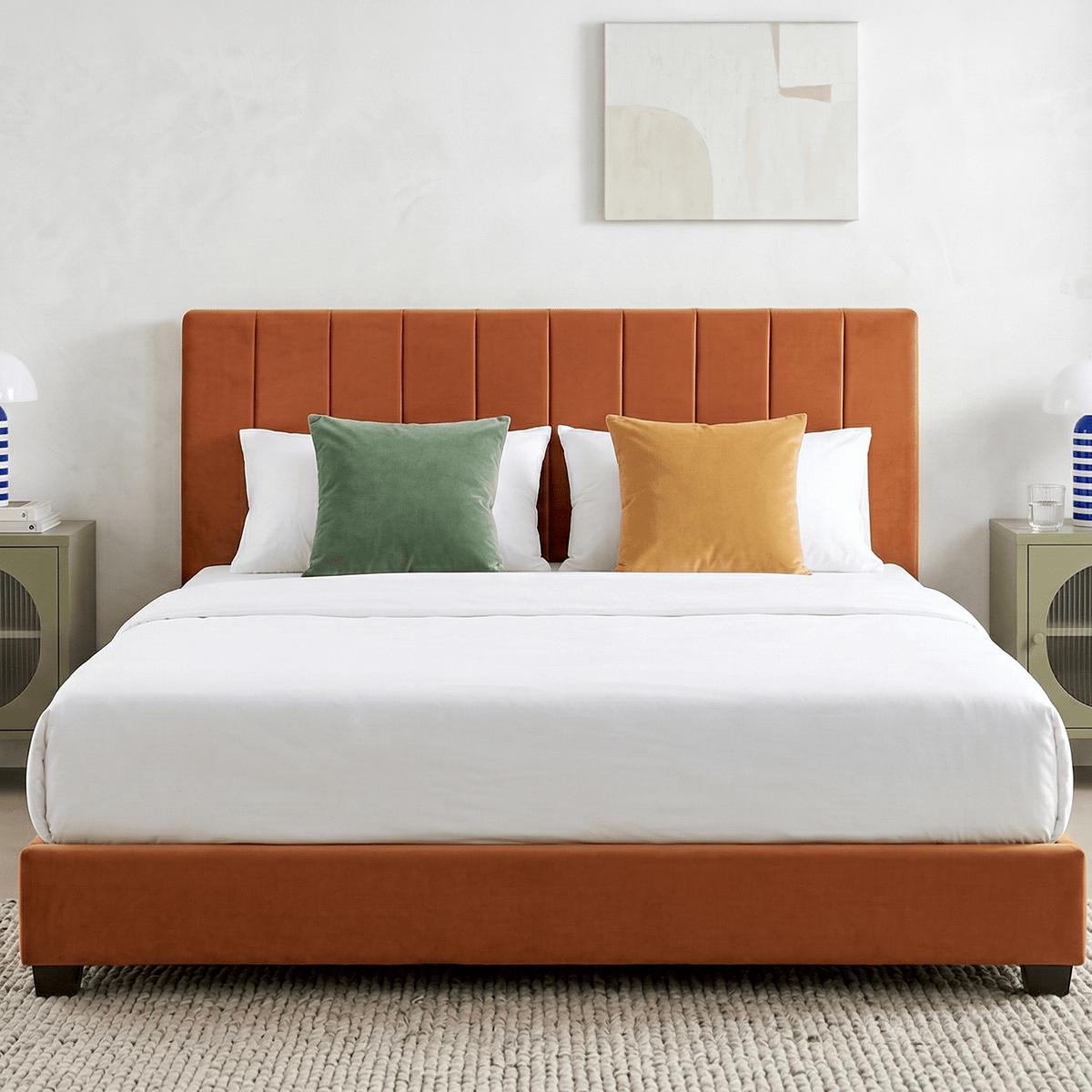 William - Lit Adulte - Velours - Terracotta