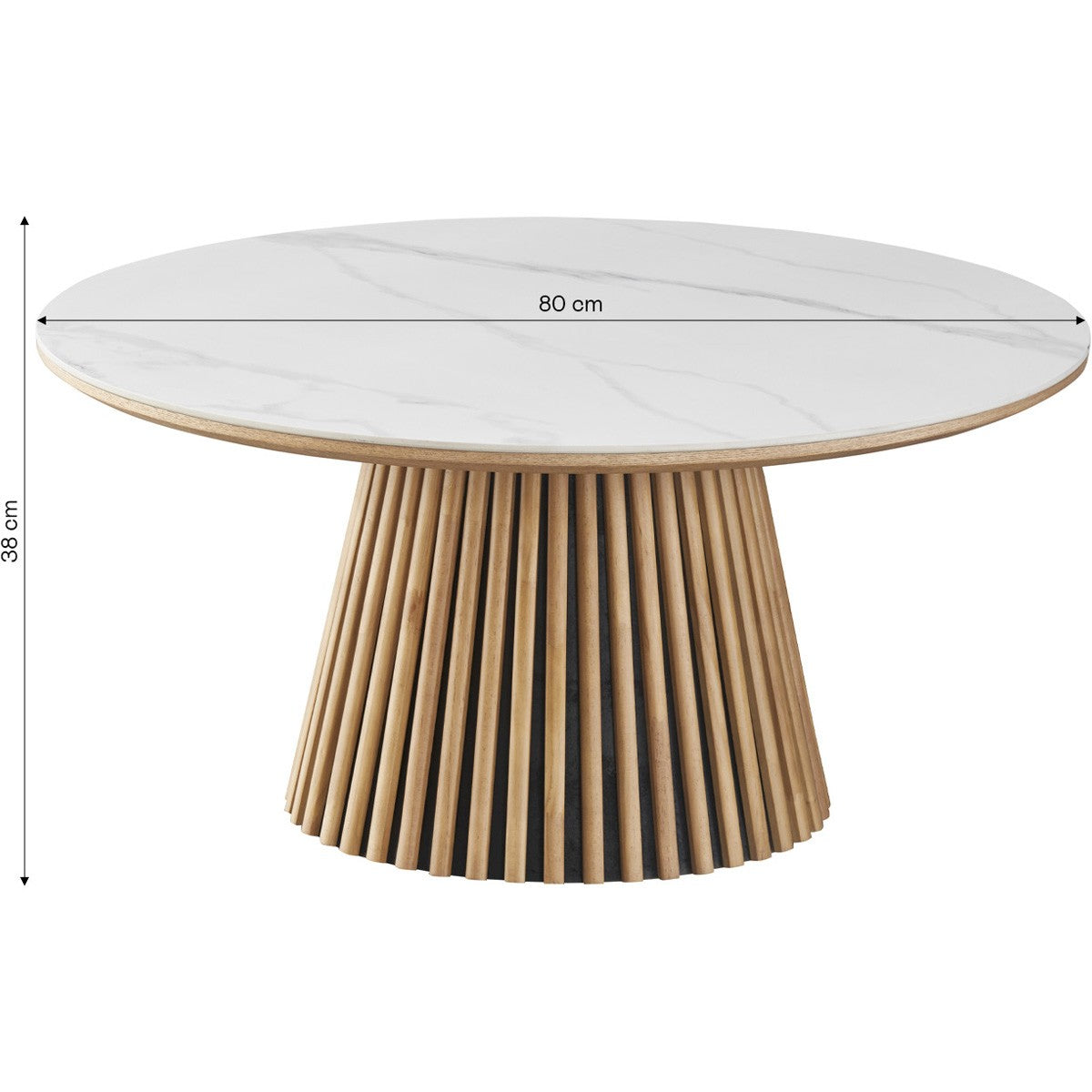 Ada - Tavolino Basso Rotondo - Ceramica Effetto Marmo - Legno Chiaro