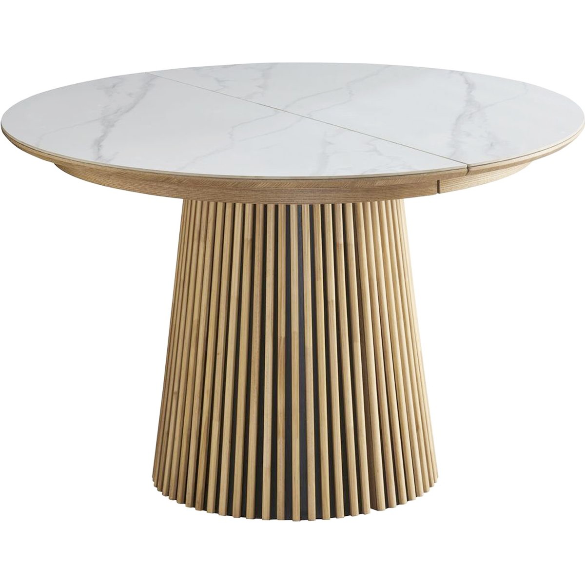 Ada - Table À Manger Ronde Extensible - Céramique Effet Marbre - Bois Clair