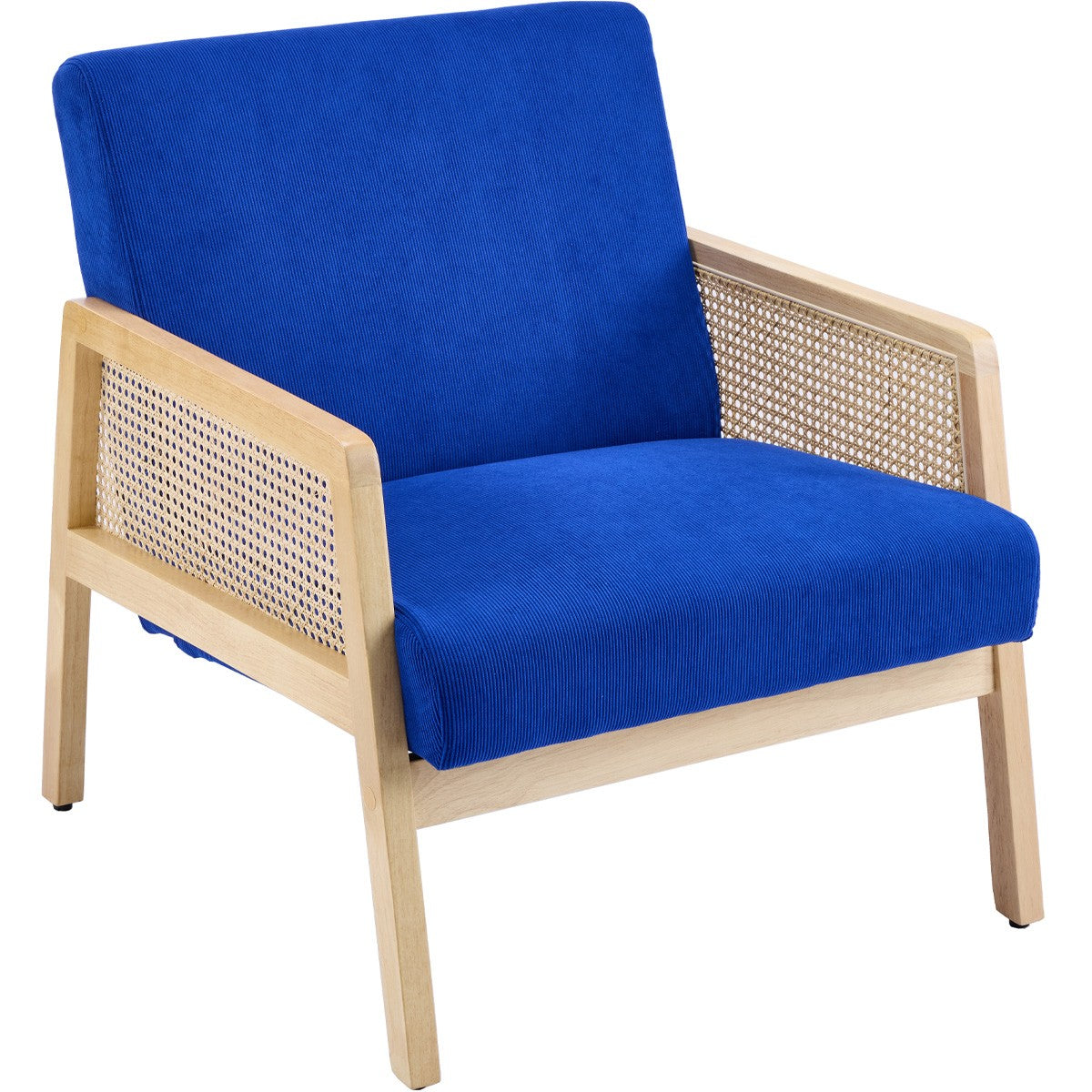 Mani - Fauteuil - Cannage Et Velours Côtelé - Bleu Électrique
