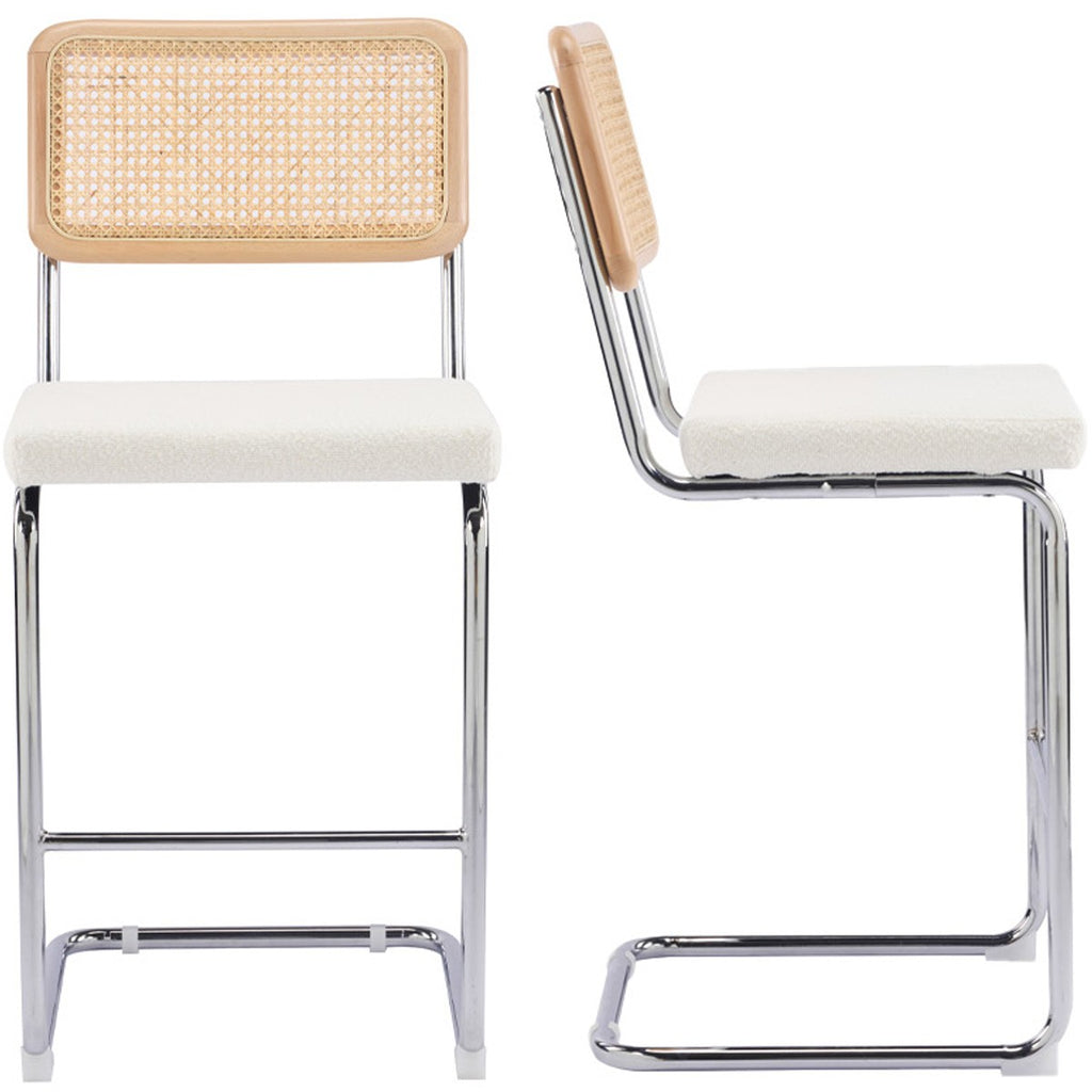 Muse - Set Of 2 Bar Stools - Cane And Bouclé Fabric - Beige