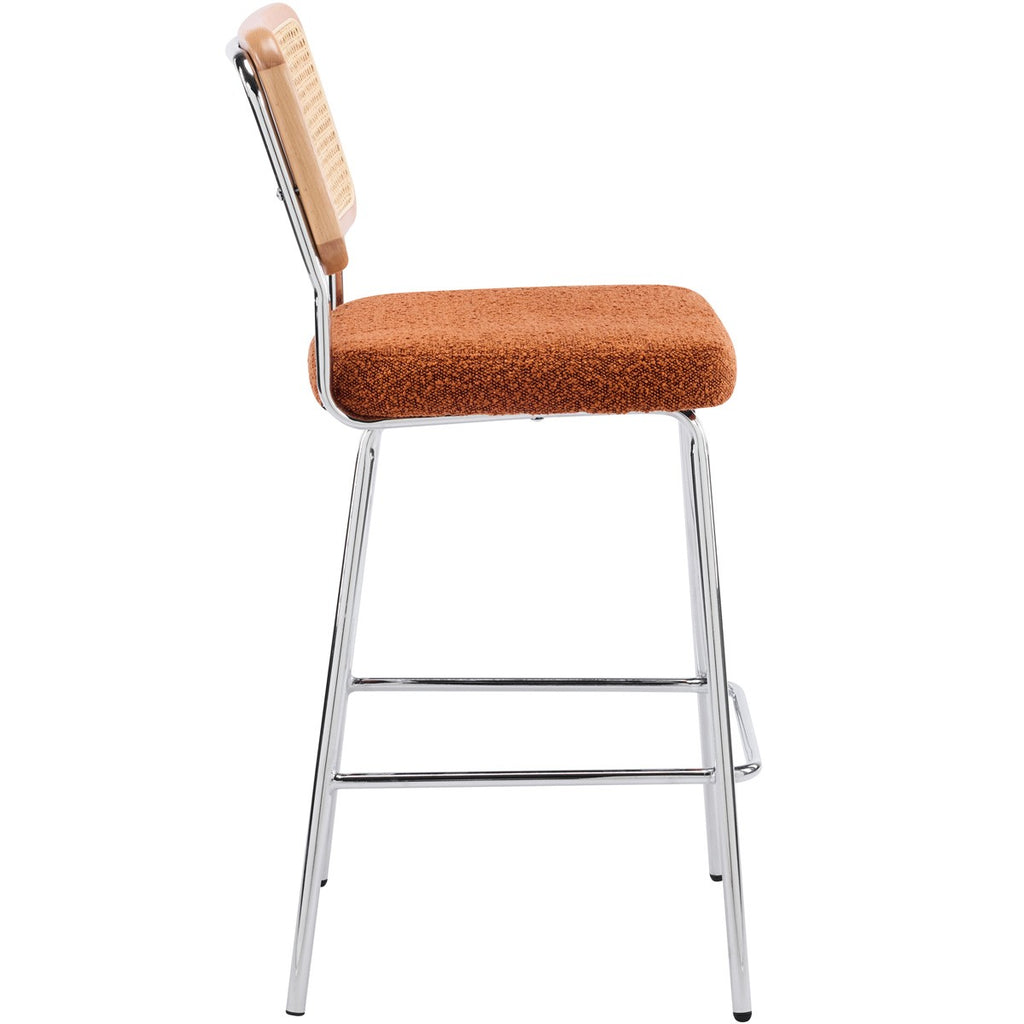 Muse - Set Van 2 Barkrukken - Rotan En Bouclé Stof - Roest