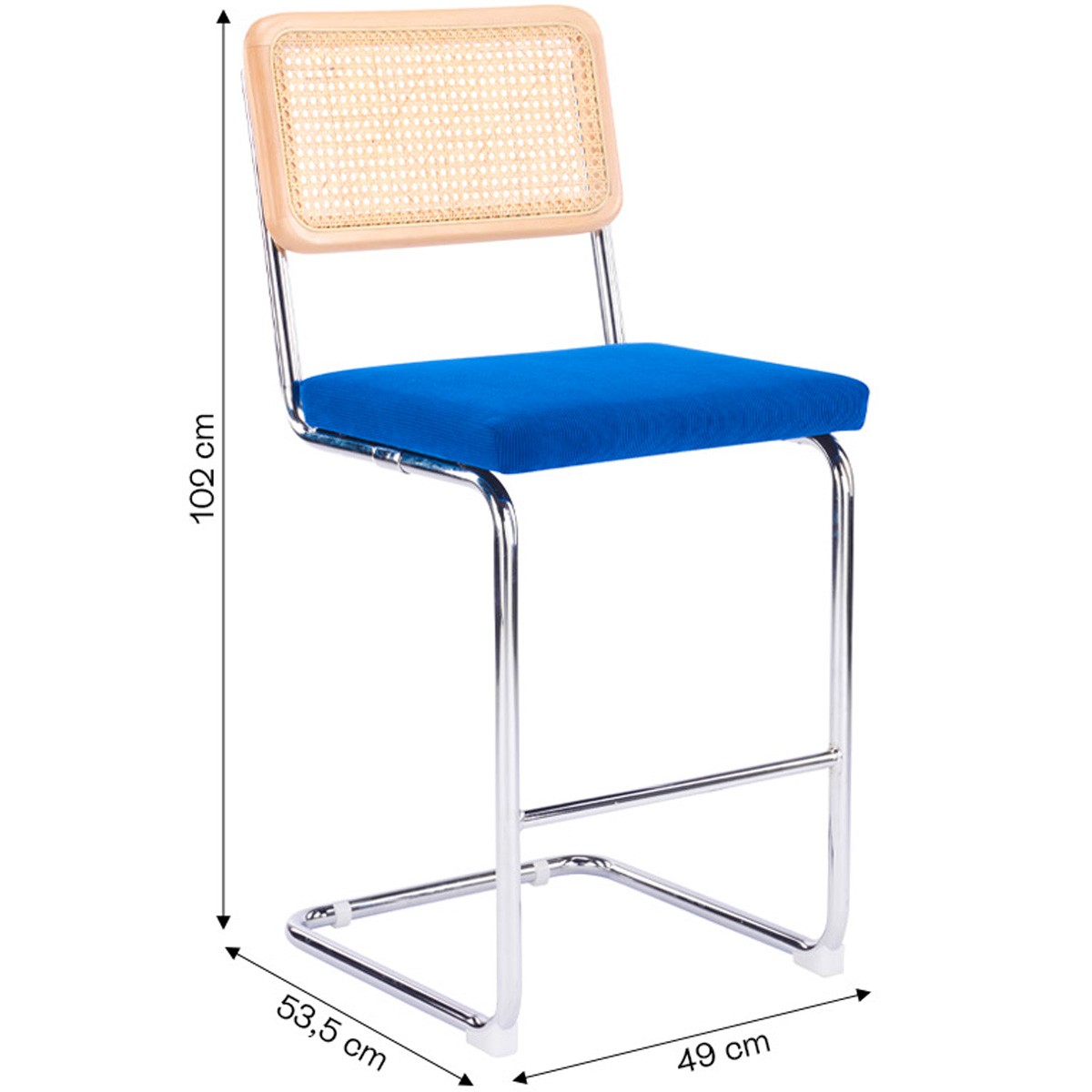 Muse - Set Di 2 Sgabelli Da Bar - Paglia Di Vienna E Velluto A Coste - Blu Elettrico