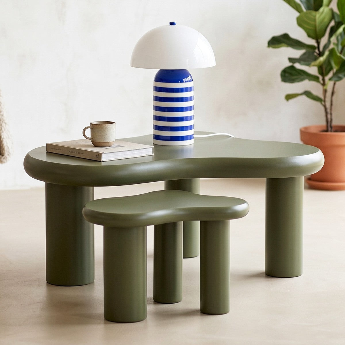 Wave - Set Van 2 Organische Salontafels Trapvormig - MDF - Groen
