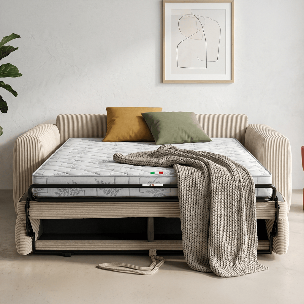 Cassian - Hæftet sovesofa - Fløjl - Beige