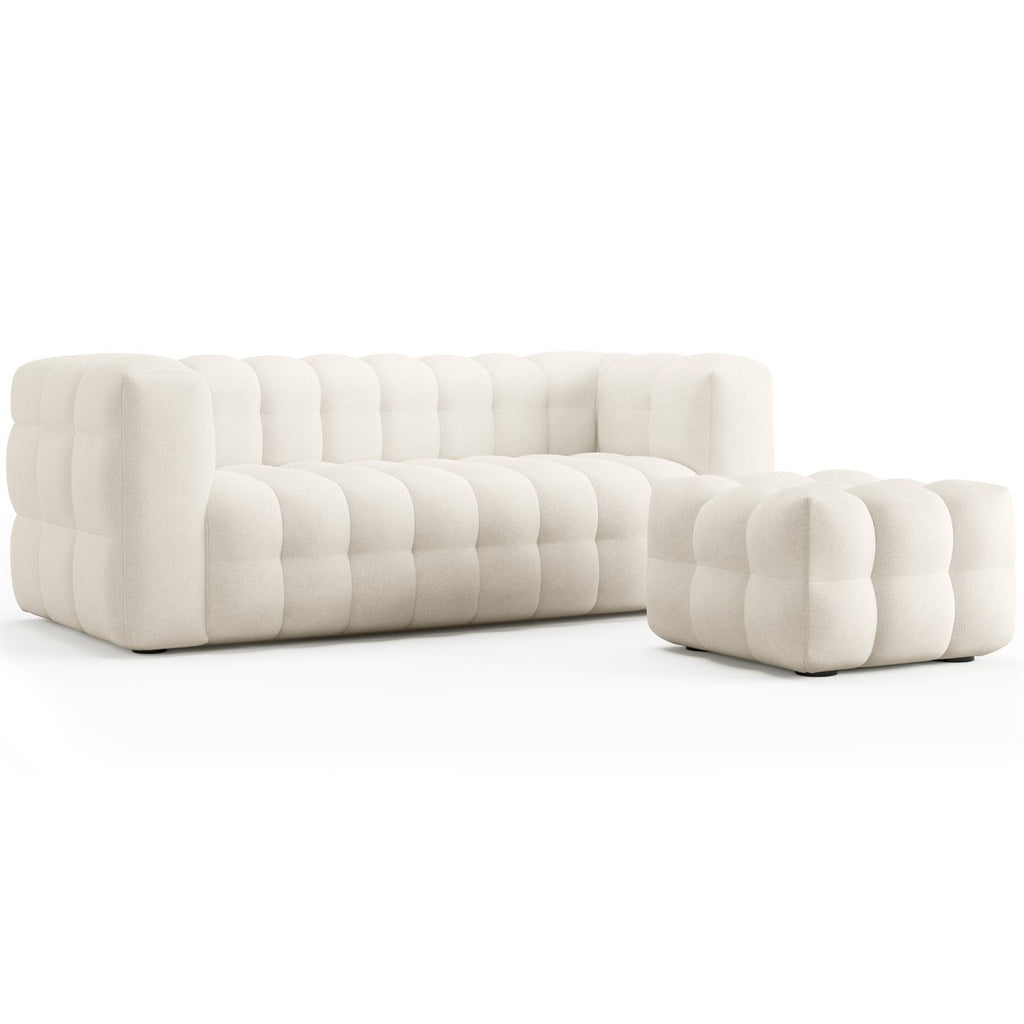 Cester - Djuphäftad sittpuff - Bouclétyg - Beige