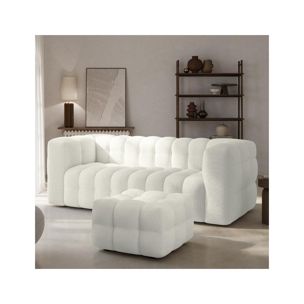 Cester - Djuphäftad sittpuff - Bouclétyg - Beige