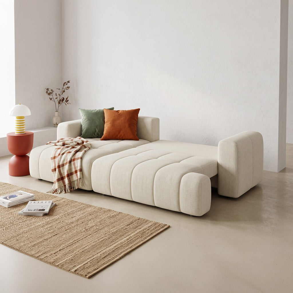 Karl - Venstrevendt hjørnesovesofa - Chenillestof - Beige
