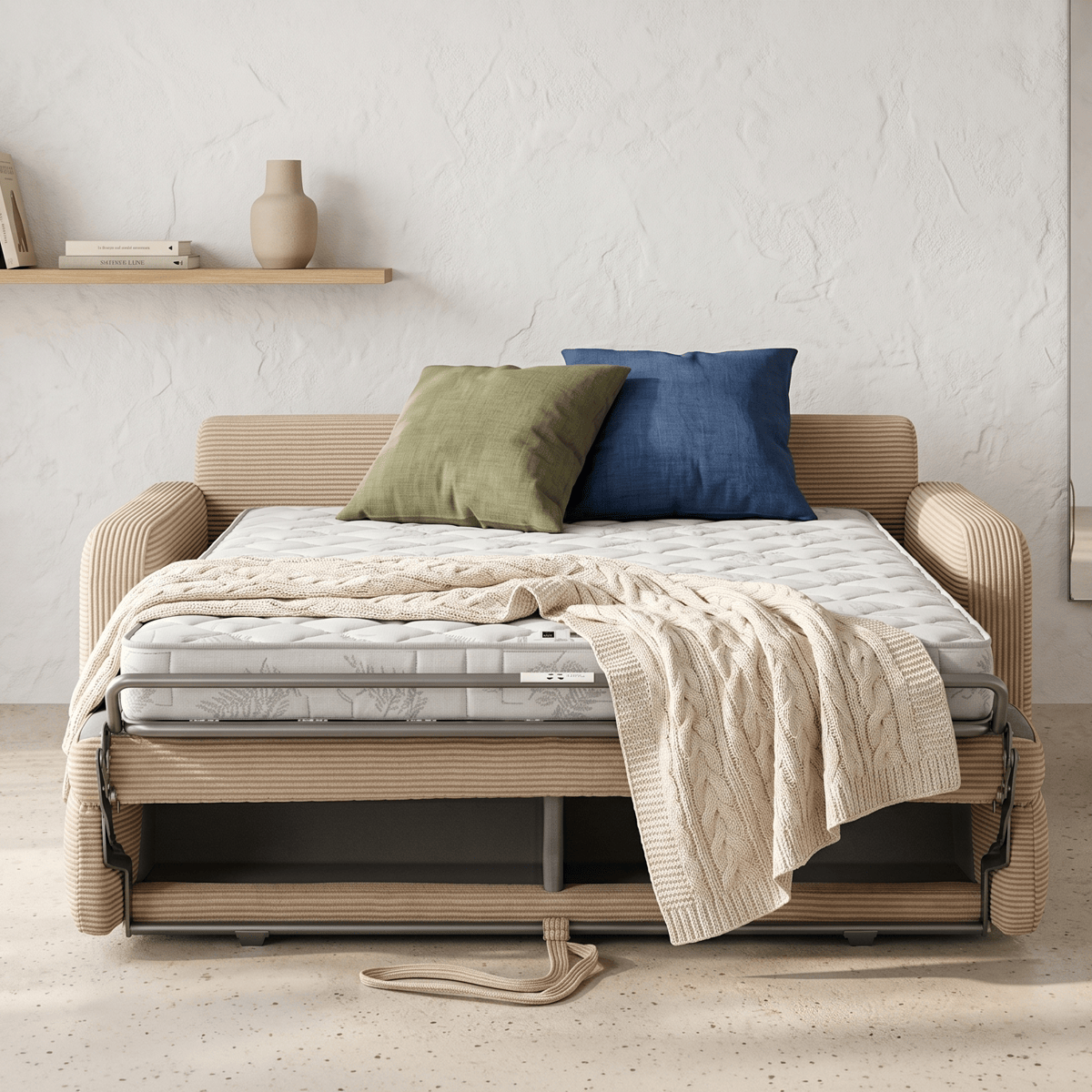 Lumio - Sofa Prosta Rozkładana - Sztruks - Jasny Brąz
