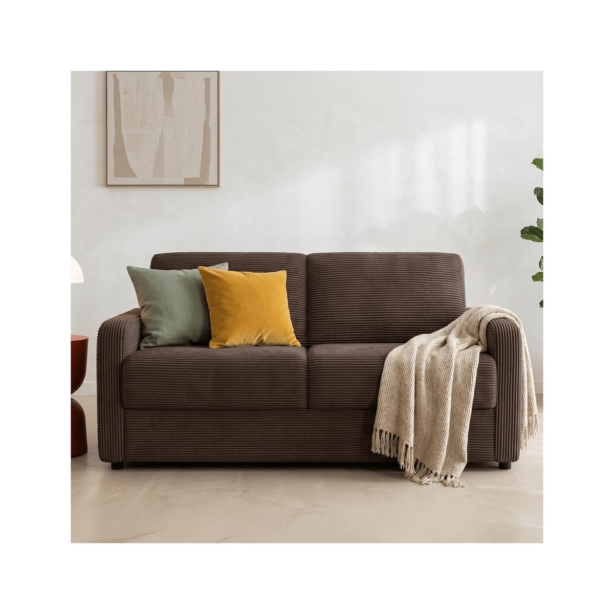 Lumio - Rozkładana Sofa Prosta - Sztruks - Ciemnobrązowy