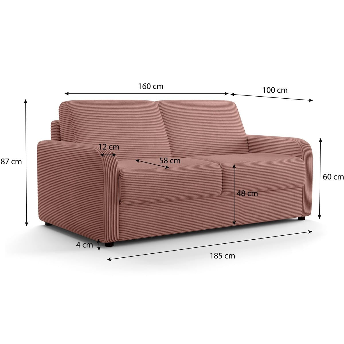 Lumio - Lige sovesofa - Fløjl - Gammelrosa