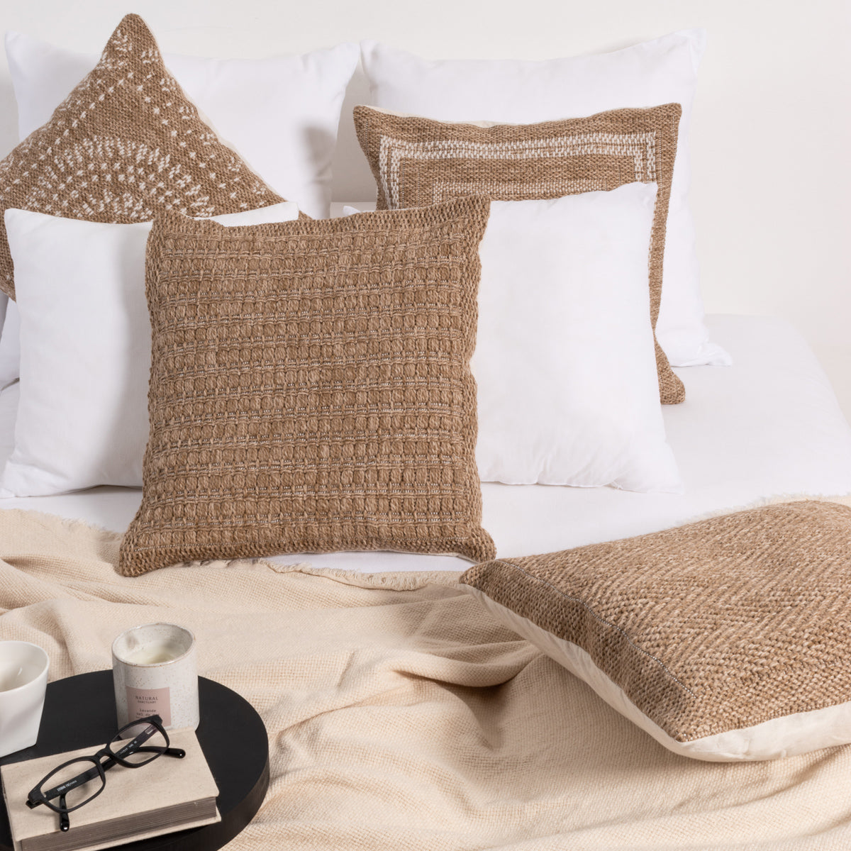 White rectangle cushion cover with natural jute effect Nazar rugs