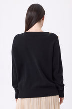 Jersey de cuello redondo con botones dorados Icono - Negro - Mujer