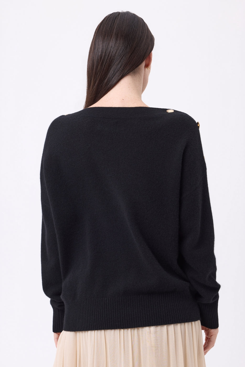 Jersey de cuello redondo con botones dorados Icono - Negro - Mujer