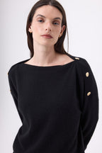 Jersey de cuello redondo con botones dorados Icono - Negro - Mujer