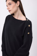 Jersey de cuello redondo con botones dorados Icono - Negro - Mujer