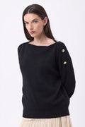 Jersey de cuello redondo con botones dorados Icono - Negro - Mujer