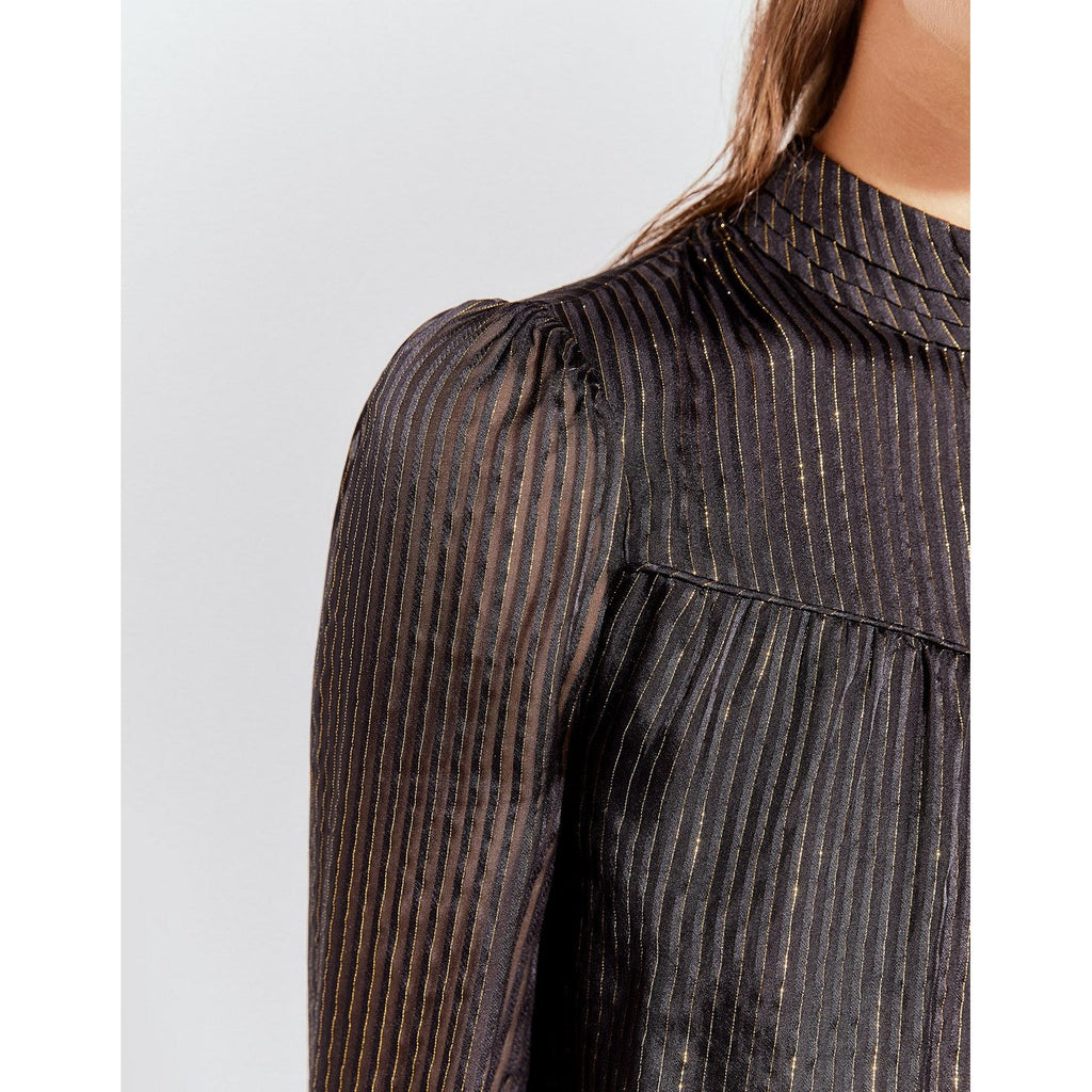 IKKS - Pure Edition Blouse Col Montant En Soie Et Fil Doré - Noir