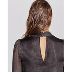 IKKS - Pure Edition Blouse Col Montant En Soie Et Fil Doré - Noir