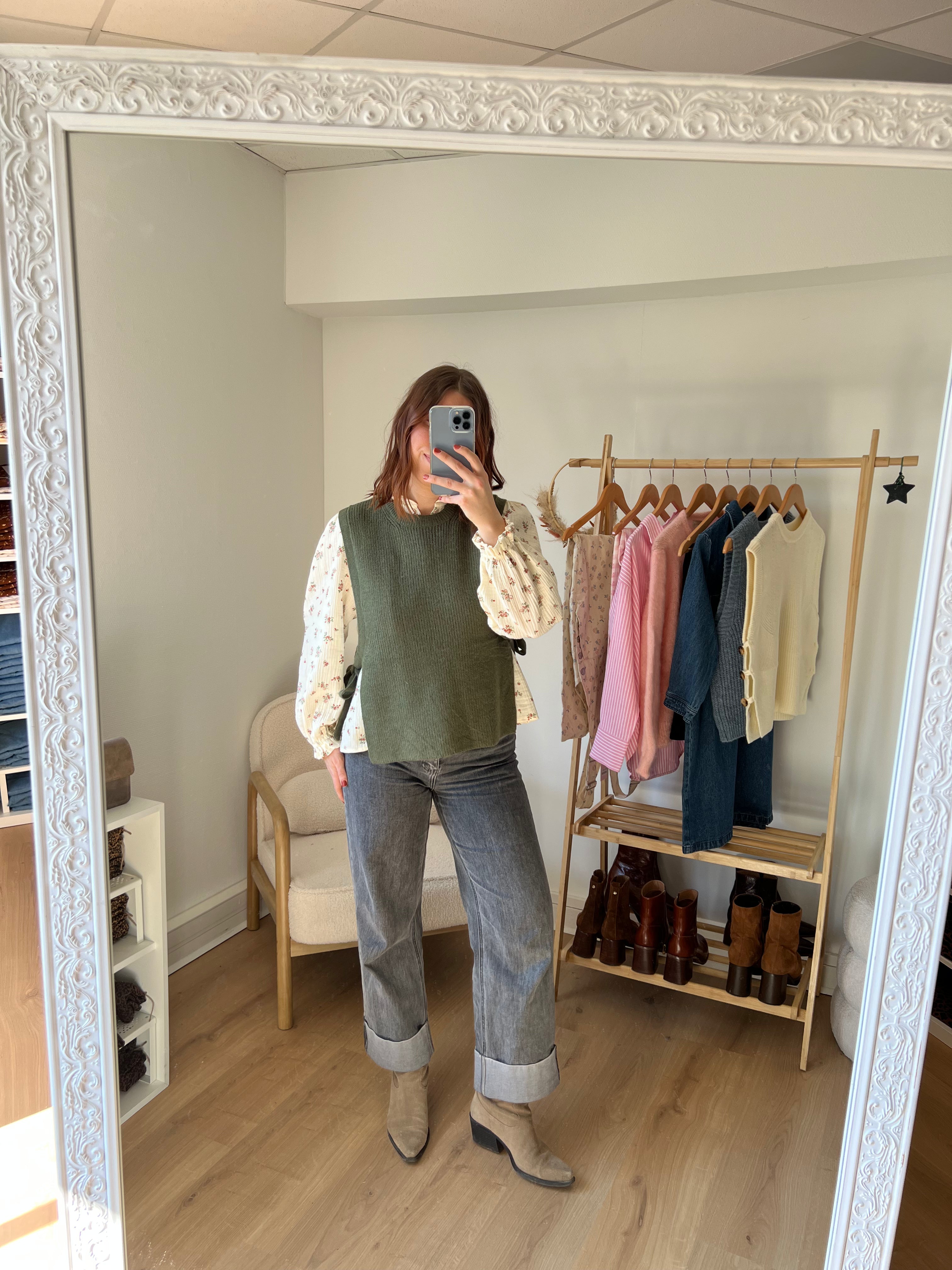 Khaki Valentine Sleeveless Knotted Sweater