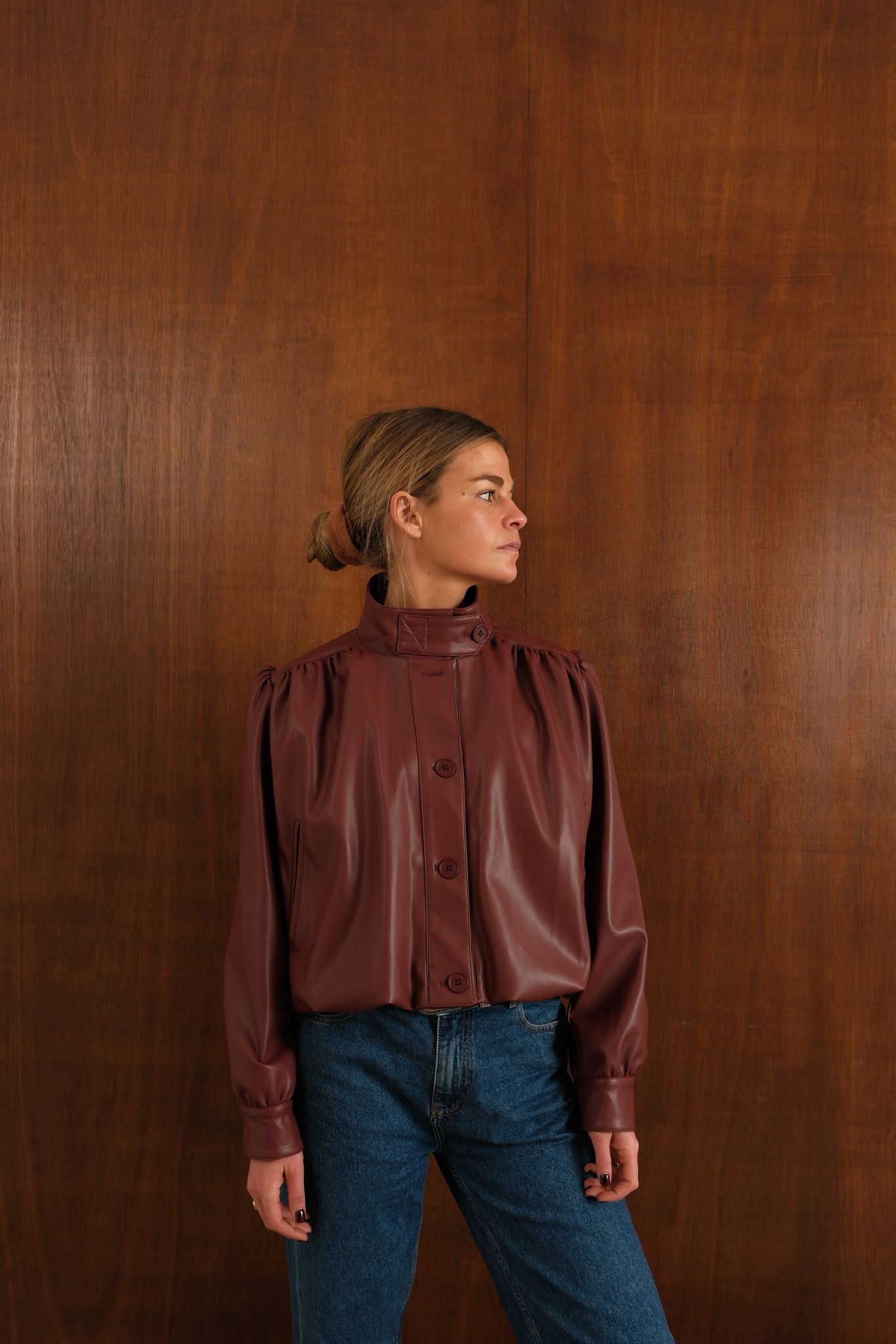 Iris Brick Faux-Leather Jacket