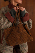 Bolso Maxi Ante Trenzado Camel
