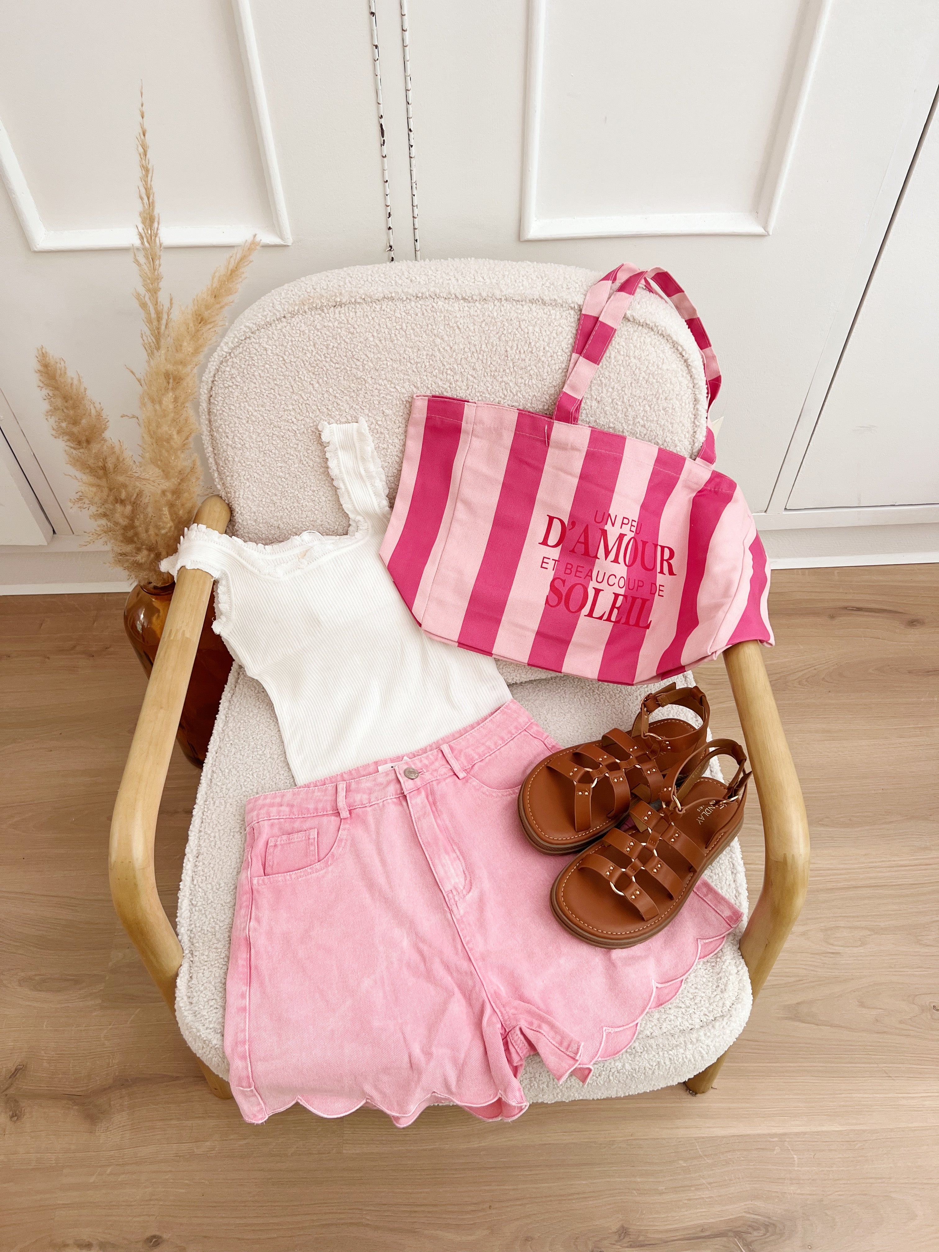 Bolso Tote Un Poco De Amor Y Mucho Sol A Rayas Rosa Rojo
