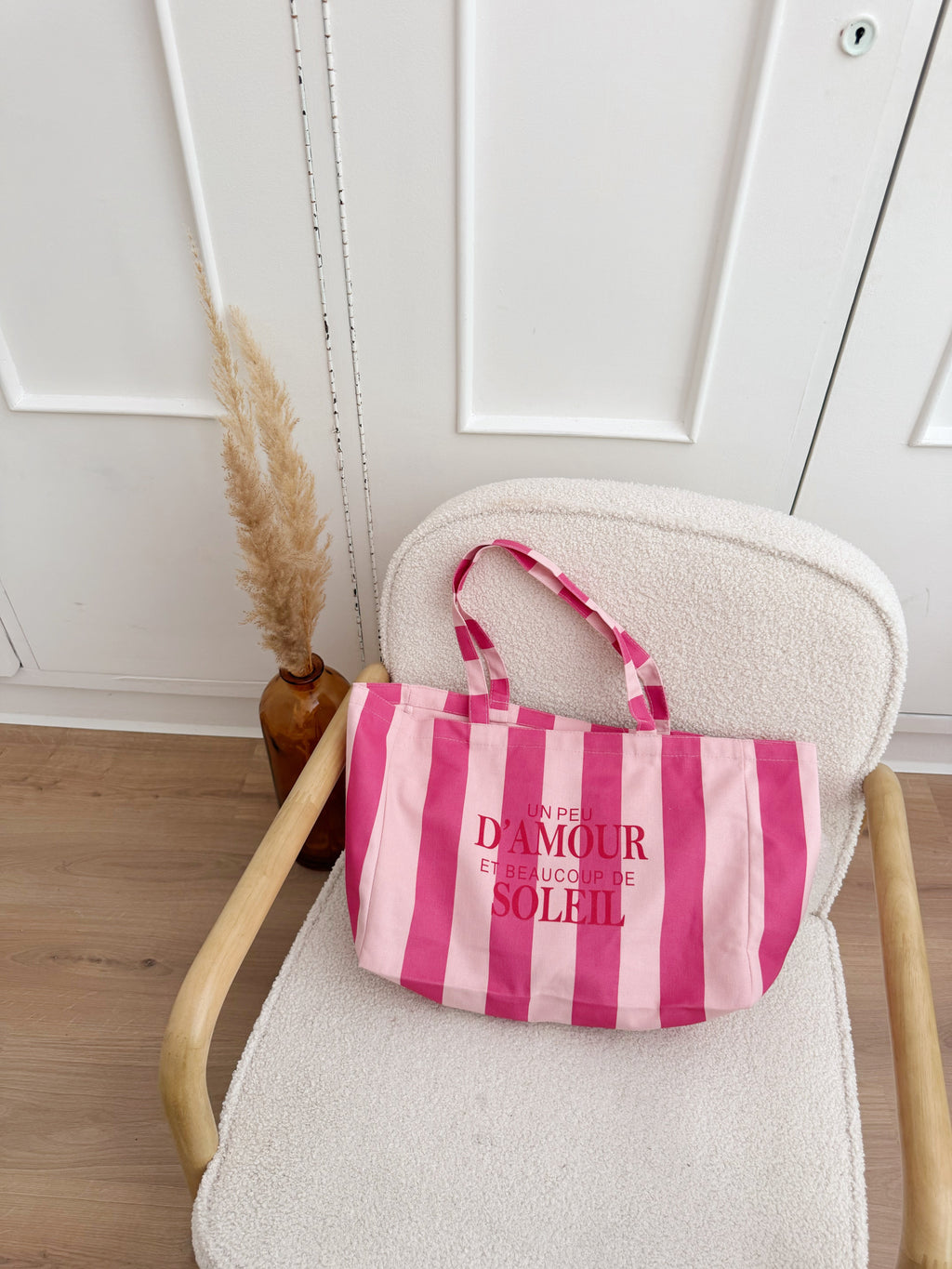 Bolso Tote Un Poco De Amor Y Mucho Sol A Rayas Rosa Rojo