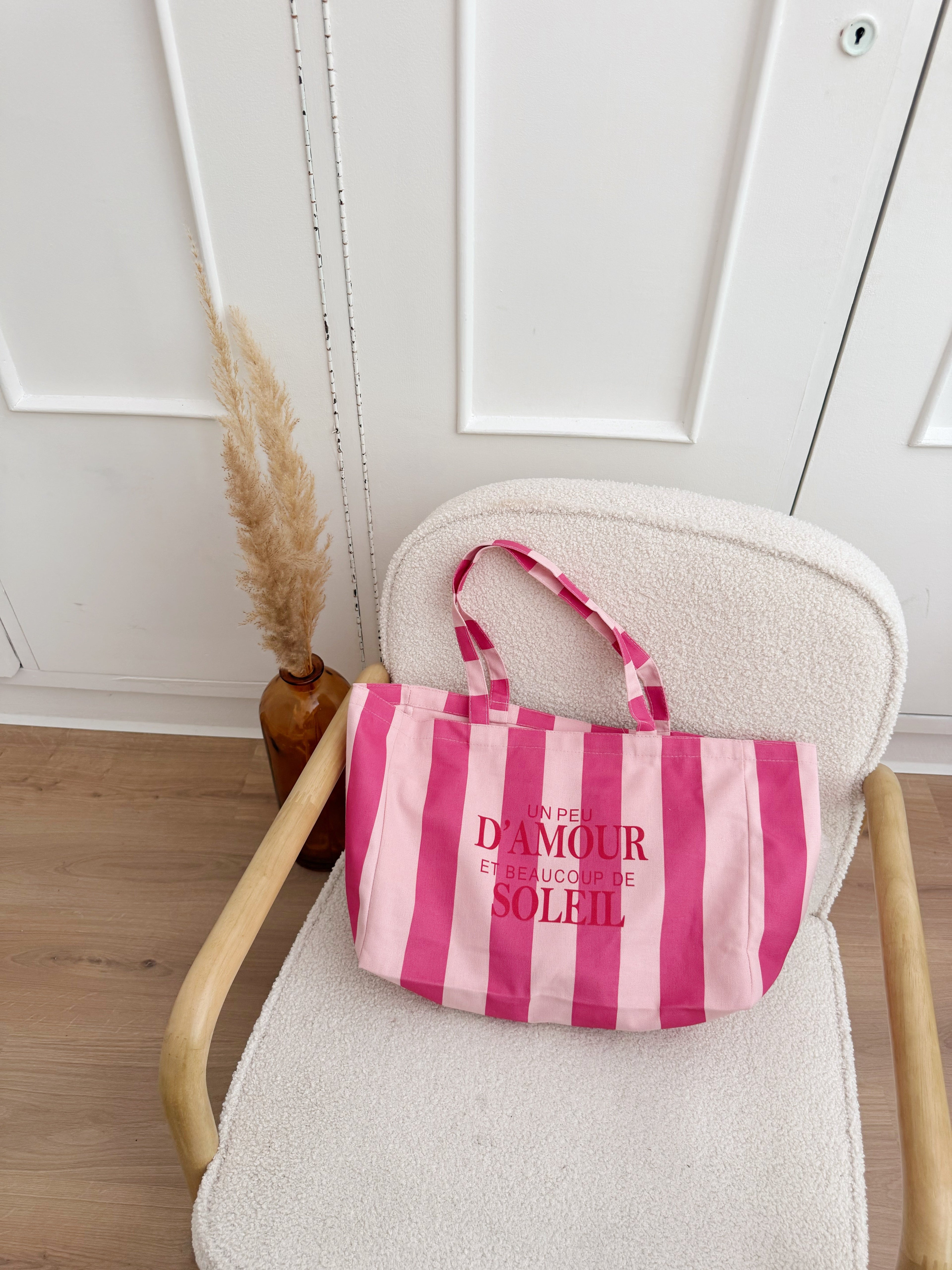 Bolso Tote Un Poco De Amor Y Mucho Sol A Rayas Rosa Rojo