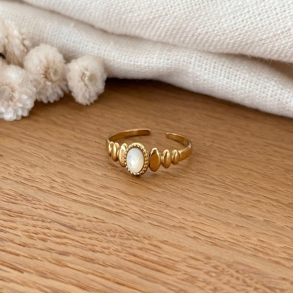 Bague "Isaline" Nacre acier-Bagues-Instants Plaisirs • Bijoux-Instants Plaisirs | Bijoux