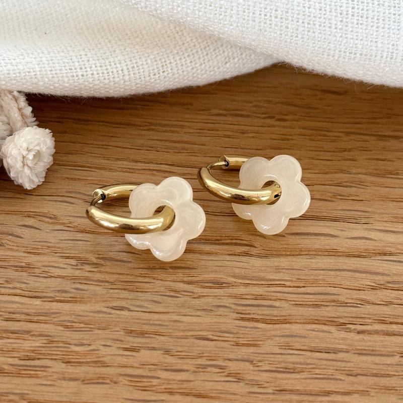 Pendientes Aros “Mini Flora” Acero Beige