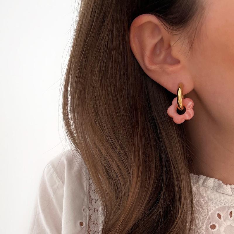 Créoles "Flora" corail acier-Boucles d'oreilles-instants-plaisirs-Instants Plaisirs | Bijoux