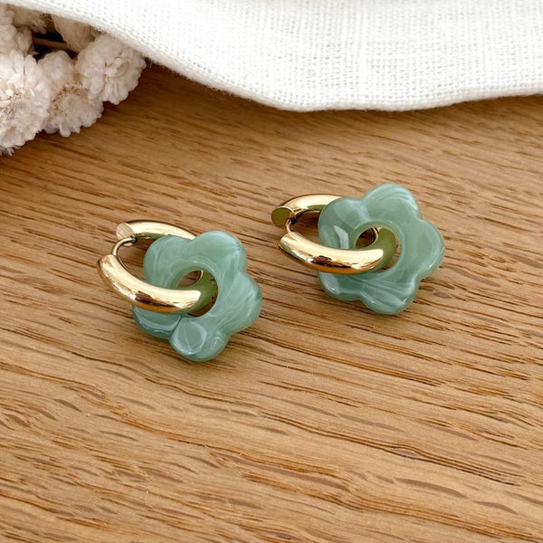 Créoles "Flora" vert sauge acier-Boucles d'oreilles-instants-plaisirs-Instants Plaisirs | Bijoux