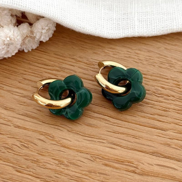 Créoles "Flora" vert foncé acier-Boucles d'oreilles-instants-plaisirs-Instants Plaisirs | Bijoux