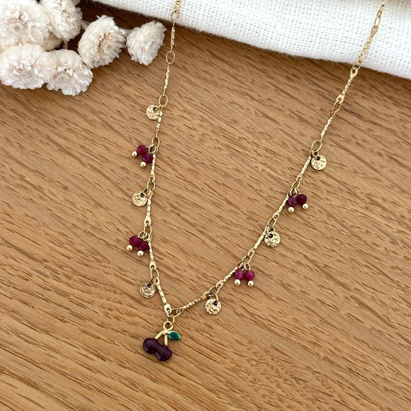 Collar de acero color burdeos “Cerise”-Collares-Instants Plaisirs • Joyas-Instants Plaisirs | Joyería