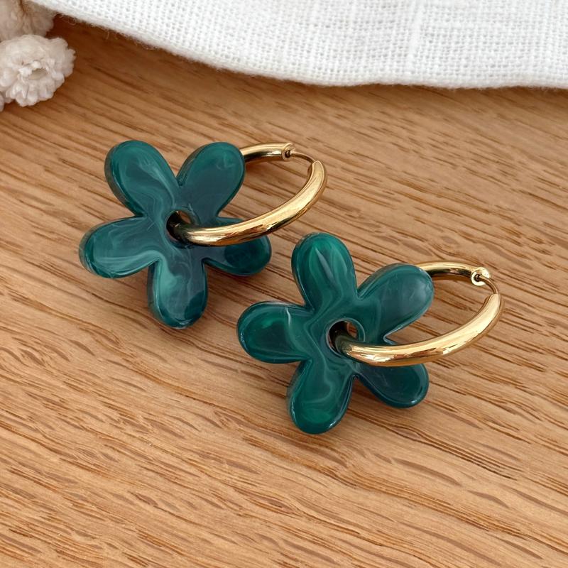Créoles "Maria" vert sapin acier-Boucles d'oreilles-instants-plaisirs-Instants Plaisirs | Bijoux