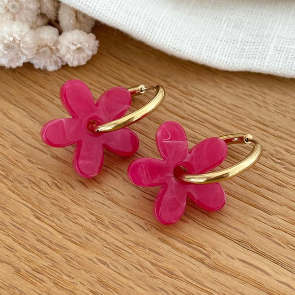 Créoles "Maria" fuchsia acier-Boucles d'oreilles-instants-plaisirs-Instants Plaisirs | Bijoux