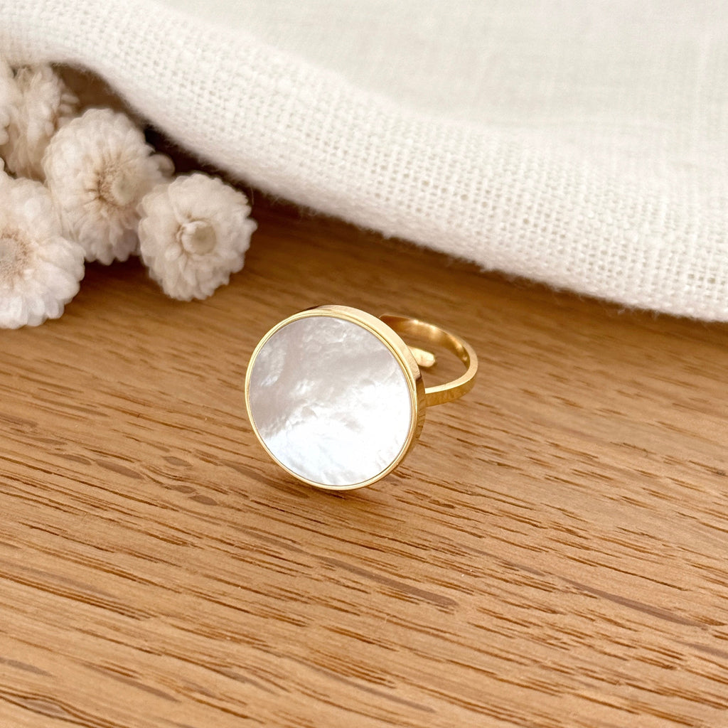 Anillo de acero nácar “Ophéa”