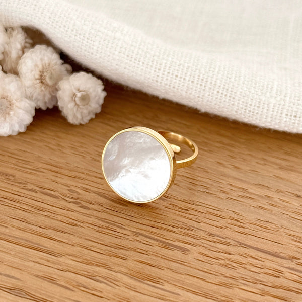 Anillo de acero nácar “Ophéa”