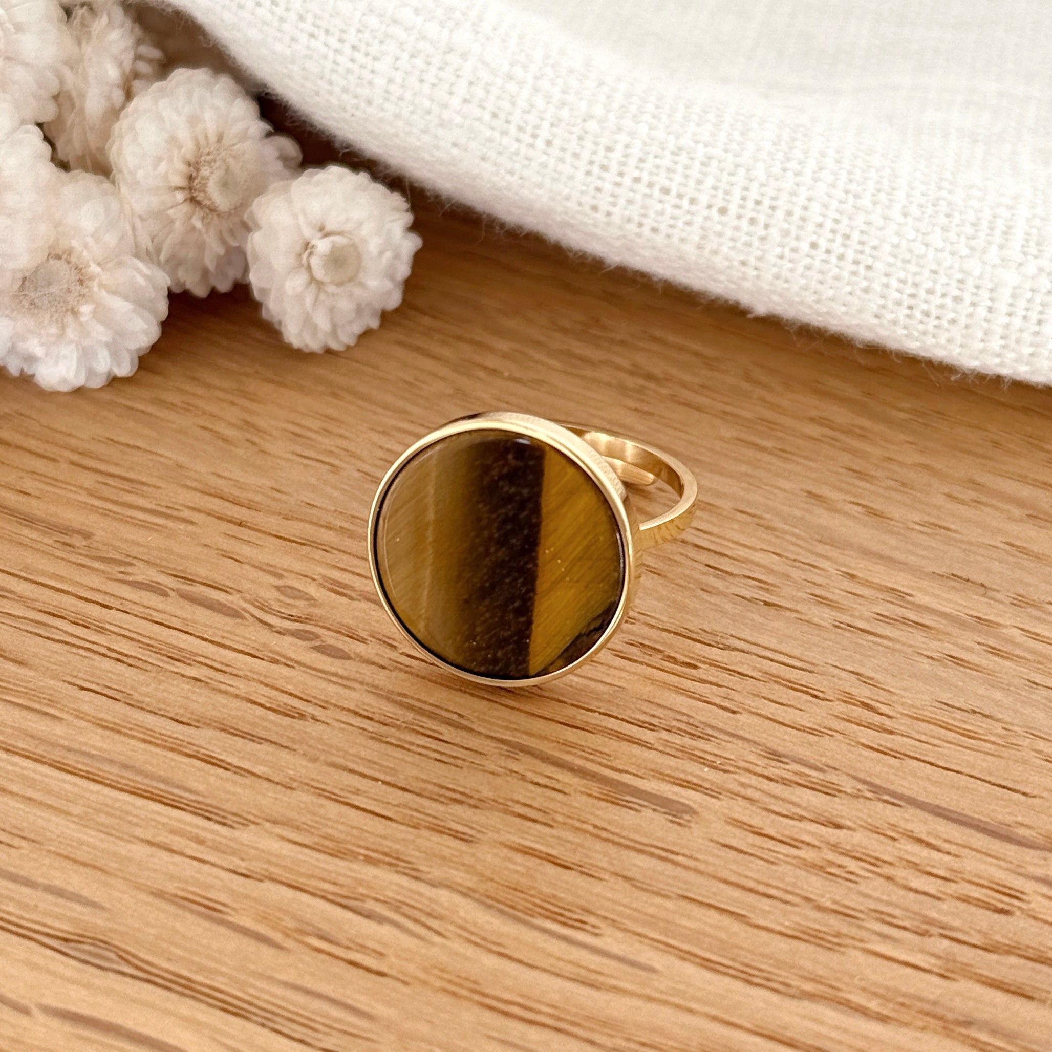 “Ophéa” Steel Tiger Eye Ring