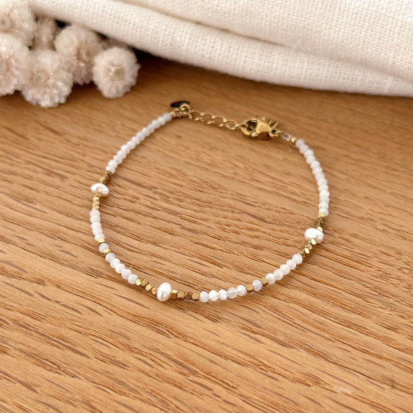 Pulsera “Wallis” Simple Ágata Blanca Acero